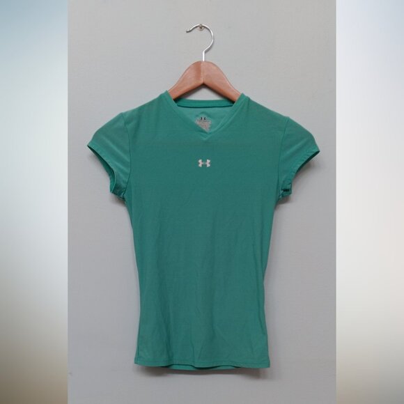 Under Armour V-Neck Short Sleeve Fitted Sport Shirt Sea Green Turquoise S - Picture 1 of 5